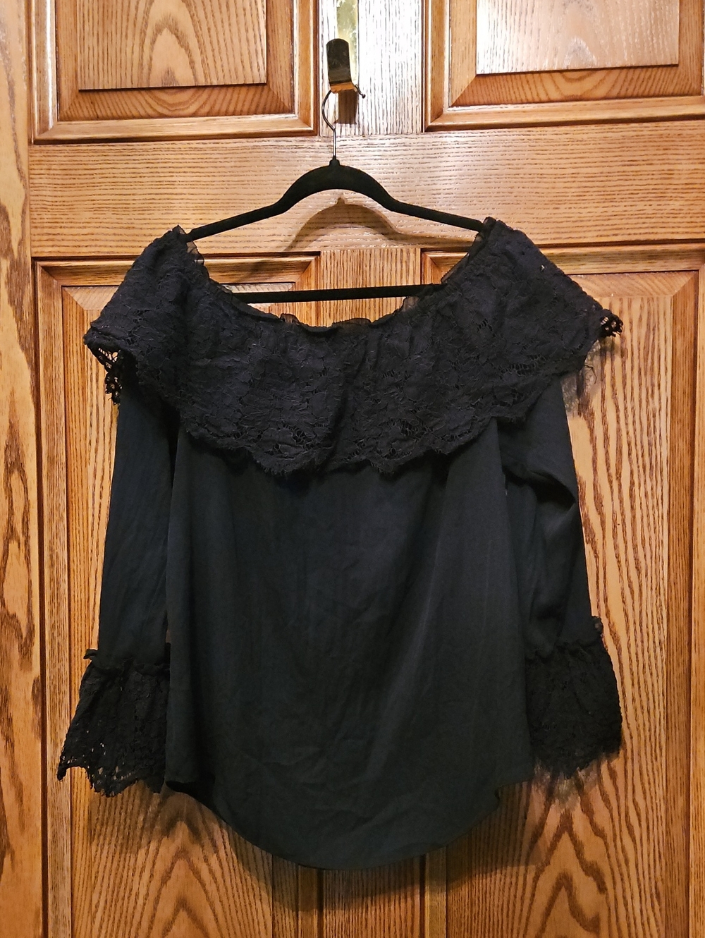 White House Black Market Black Lace Off-the-Shoulder Blouse